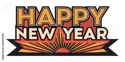 Vibrant Happy New Year greeting with modern sunburst design