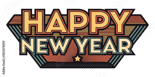 Vibrant Happy New Year celebration graphic with star