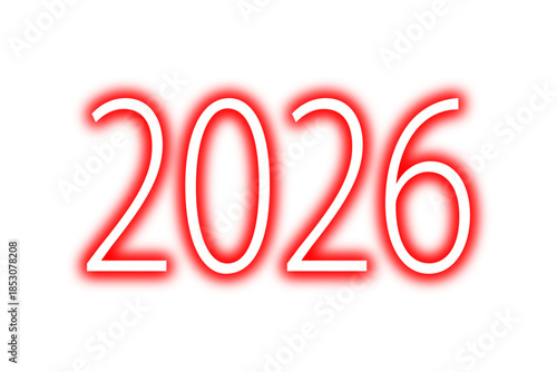 2026 new year typography with red neon glow. Glowing 2026 new year text with futuristic shining neon or laser effect for new year greeting card, background or display mockup. Vector illustration.