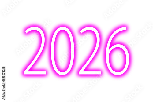 2026 new year typography with pink neon glow. Glowing 2026 new year text with futuristic shining neon or laser effect for new year greeting card, background or display mockup. Vector illustration.