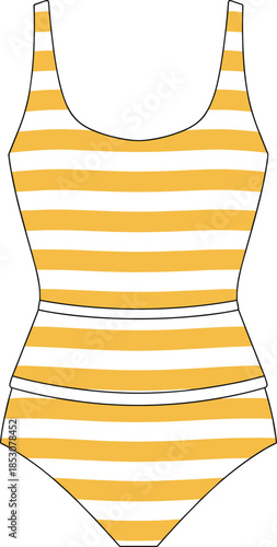 Striped one piece swimsuit illustration representing summer fashion beachwear and female swim clothing flat vector design