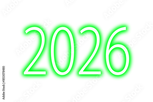 2026 new year typography with green neon glow. Glowing 2026 new year text with futuristic shining neon or laser effect for new year greeting card, background or display mockup. Vector illustration.
