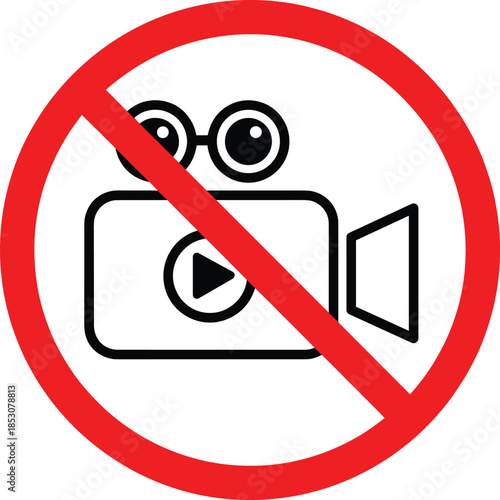 No video recording prohibition sign with outlined camera icon representing filming restriction privacy and security flat vector illustration