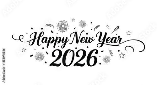 Festive new year wishes with sparkling stars and elegant calligraphy a beautiful silhouette