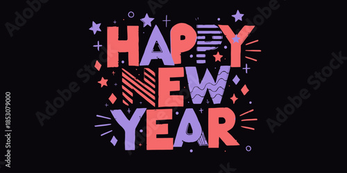 Vibrant Happy New Year celebration with colorful typography