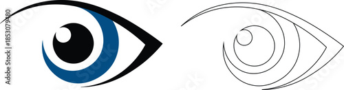 Eye Icon Vector. Vision Symbol, Blue Eye Logo, Outline and Filled Design