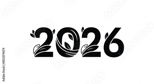 Stylized new year 2026 graphic with floral elements forming a dark silhouette