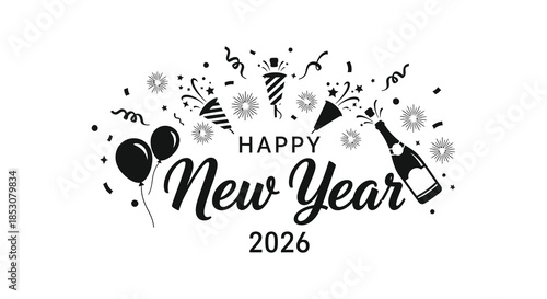 Festive new year celebration with balloons champagne and confetti a beautiful silhouette