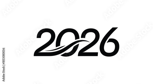 Stylized year 2026 design with flowing lines and a striking black silhouette