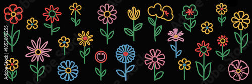 Colorful Flower Illustrations on Transparent Background