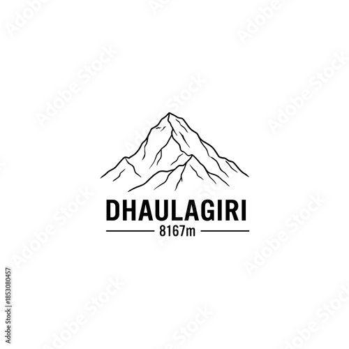 Outline of Dhaulagiri mountain peaks with elevation 8167 meters  