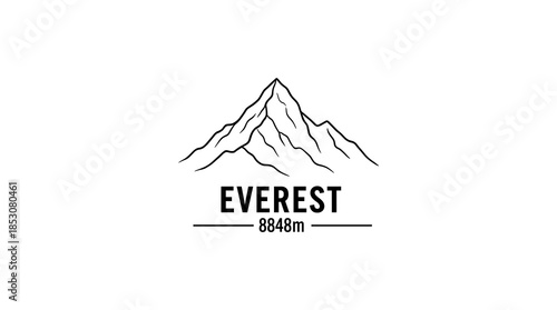 Line art of Mount Everest silhouette with elevation 8848m  