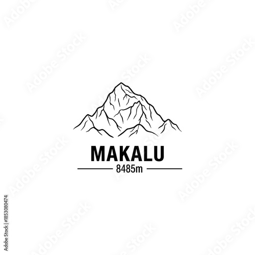 Makalu mountain silhouette with elevation label in minimalist design  