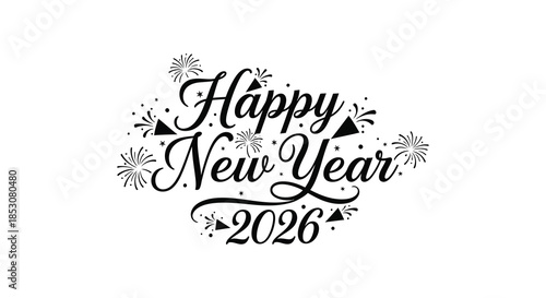 Elegant new year calligraphy design with sparkling stars and a dated style silhouette