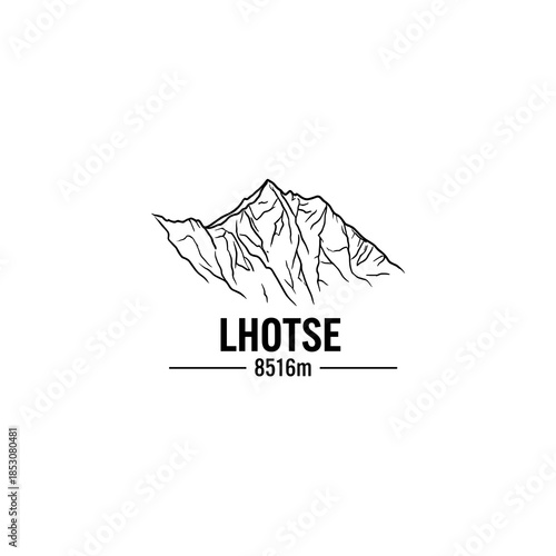 Lhotse mountain illustration with height details in minimalist style  