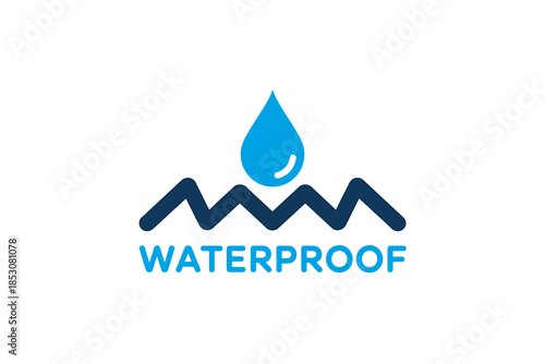 Waterproof Logo Design with Blue Water Drop Symbol