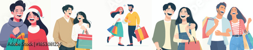 vector of a couple doing Christmas shopping