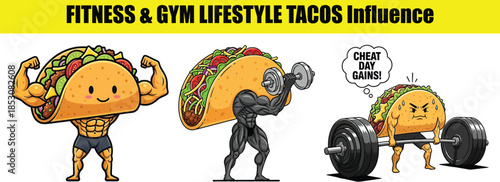 Happy Taco Flexing Muscles Lifting Dumbbell And Barbell fitness