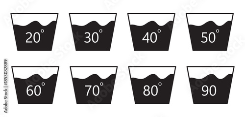 Wash laundry temperature icons isolated set. Vector flat graphic design illustration
