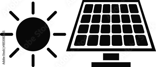 Sustainable solar energy concept; photovoltaic panel absorbing sun rays; renewable electric power generation; alternative natural resources; clean electricity source; green technology; environmental c