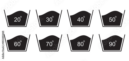 Laundry washing symbols icon set. Maximum temperature symbol. Vector illustration