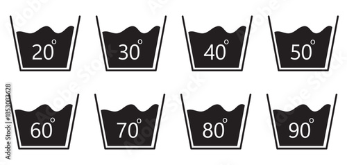 Wash laundry temperature icons isolated set. Vector flat graphic design illustration