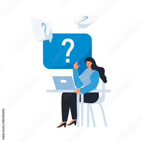 Female with laptop and bubble question mark