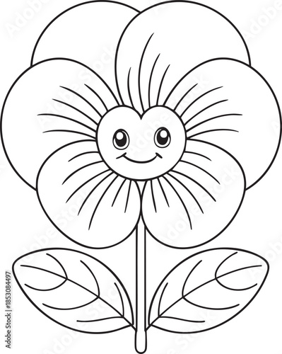 Happy pansy flower cartoon illustration line art design for kids coloring page and creative art project