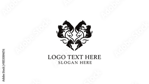 Black and white logo featuring various animal silhouettes, including cats and dogs, symmetrically arranged to form a heart shape, representing love for pets or wildlife.
