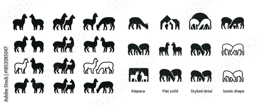 Alpaca silhouette icons set with various designs and unique shap
