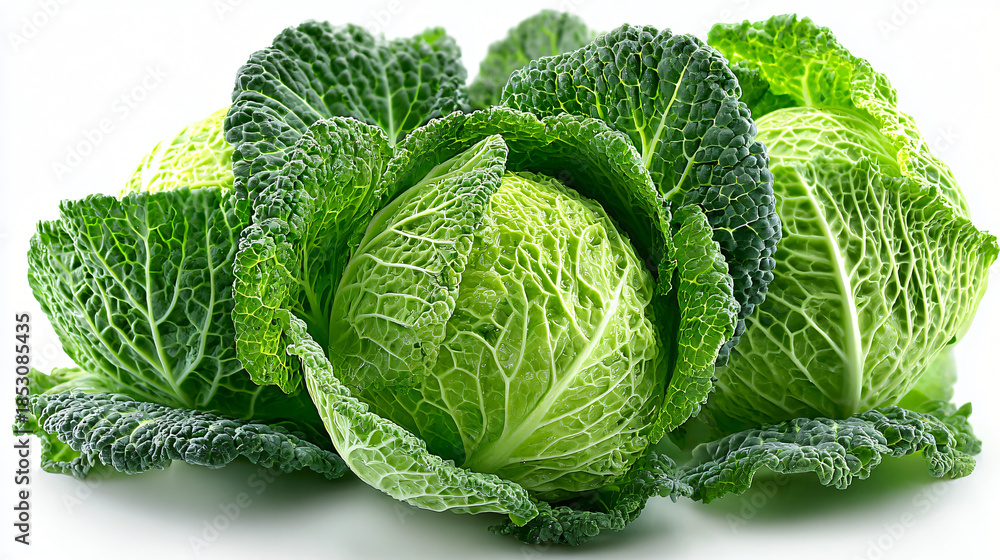 Fototapeta premium Fresh savoy cabbage heads close up, Organic green cabbage vegetable