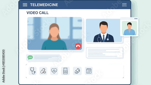 Telemedicine Video Consultation Illustration Representing Remote Healthcare