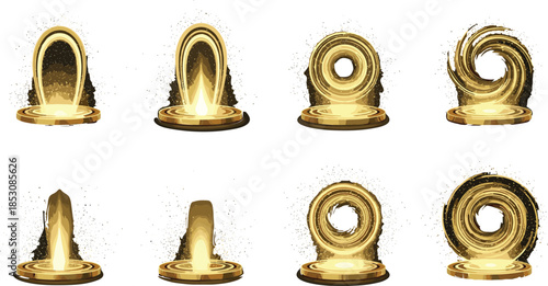 Vector Illustration Set of Classic Architectural Greek Columns and Roman Pillars, Featuring Various Stone Designs for History, Art, and Construction Design Projects,