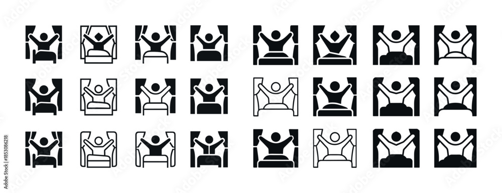 Fototapeta premium Icon set: stick figure exercising in various poses with weights
