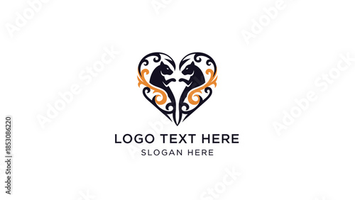 Ornate heart logo with two stylized animals facing each other, surrounded by elegant black and gold swirling patterns.