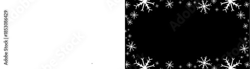 PNG image of Elegant white border frame design featuring scattered snowflakes for winter holiday backgrounds on transparent background