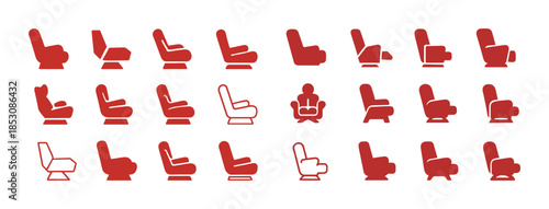 Collection of red recliner chair icons in various styles and per