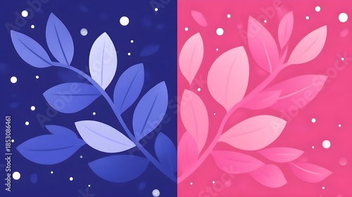 Nature inspired dual color leaf design digital art vibrant background minimalist style