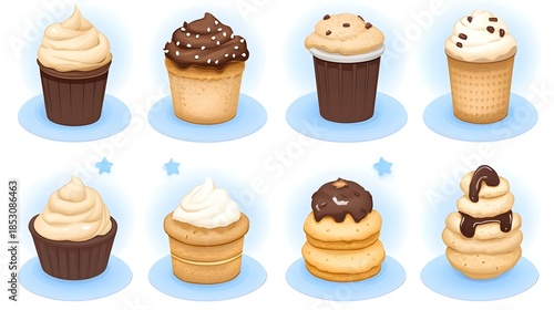 Delicious cupcakes display at dessert festival baking exhibition sweet treats indoor close-up