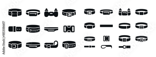 Collection of various black dog collar icon silhouettes