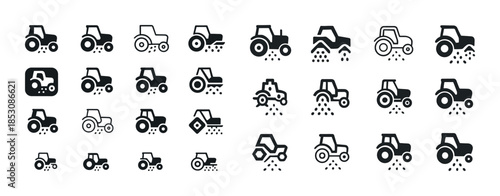Set of farming tractor icons for agriculture and cultivation