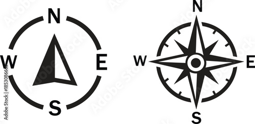 Compass simple icon set. Compass symbol set. Wind rose icon. Vector