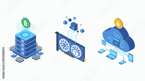Digital currency mining and data processing technology with cloud services and blockchain