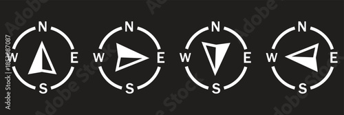 Eight Vintage-Style Compass Rose Illustrations: Octagonal, Circular, and Starburst Designs in Black Ink