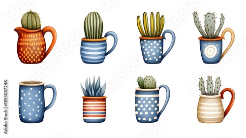 Beautiful cactus pots display indoor setting illustration artistic environment
