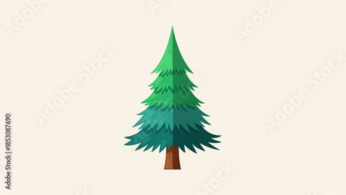 A vibrant green pine tree with a brown trunk on a beige background, symbolizing nature and growth, perfect for eco friendly designs and environmental concepts