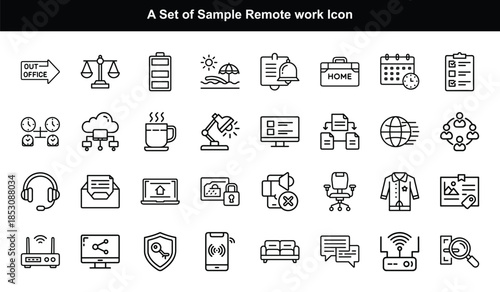 Collection of Remote Work and Home Office Icons work from home
