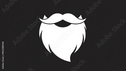 A stylized white illustration of a beard and mustache on a black background, symbolizing facial hair and grooming in a minimalist modern design style