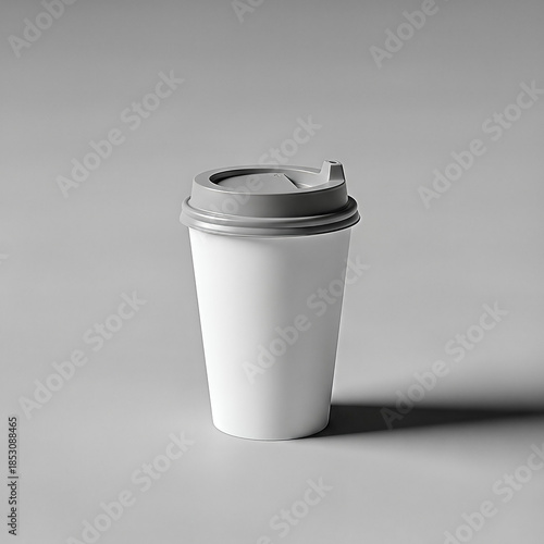 Disposable white coffee cup with lid.