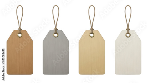 Set of four blank tags with different colors and strings